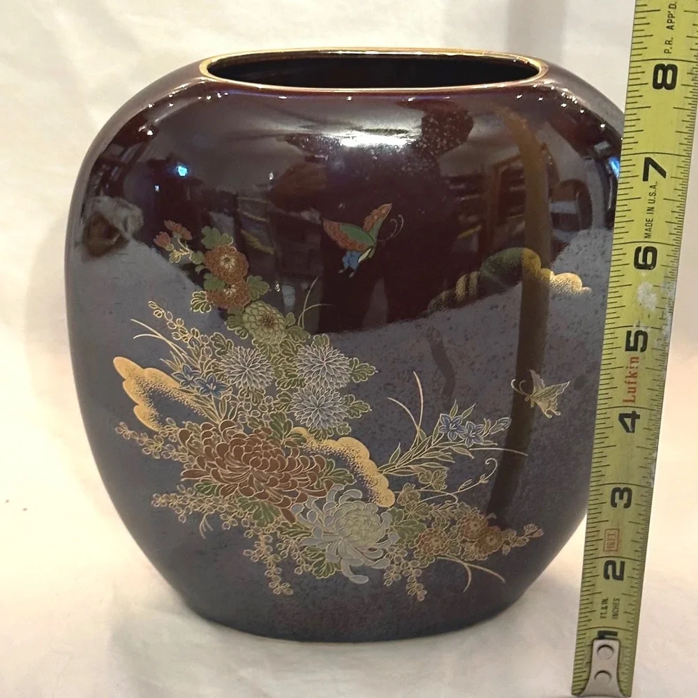 Japanese Porcelain Vase 7.5in Burgundy/Brown Exc Floral Gold Gilt Bud Oriental
